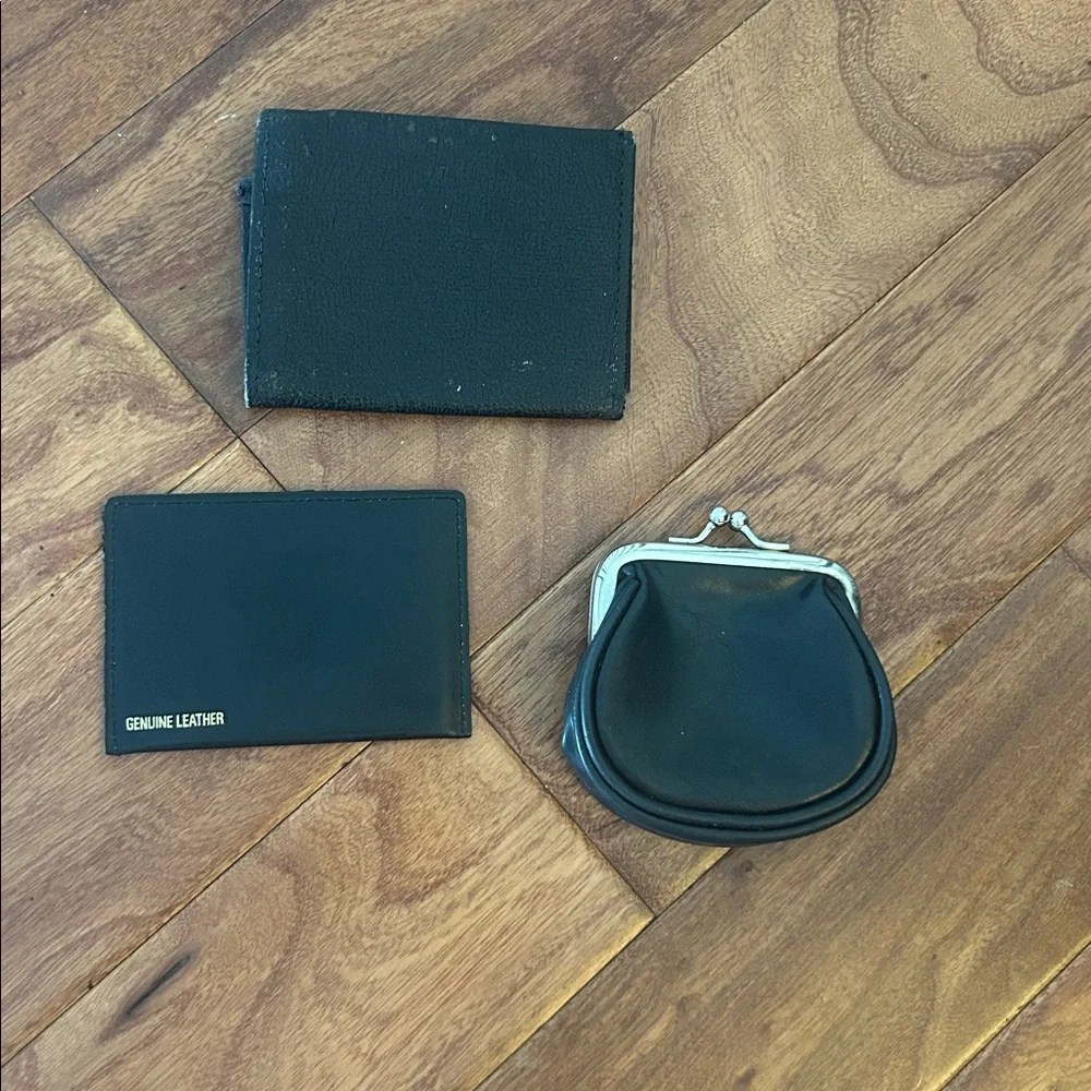 x3 Non Signe Black Genuine Leather Wallet Kisslock Trio